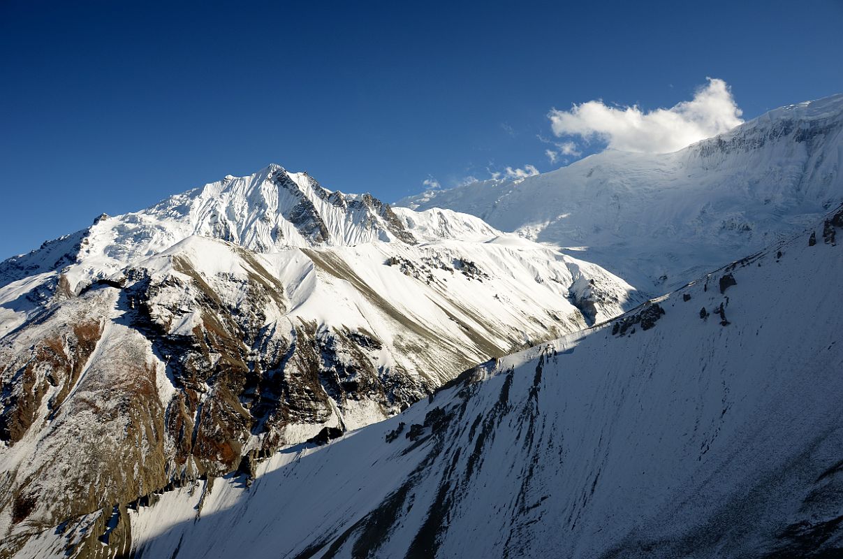 25 Point 6107 With Om Myurpa Below And Ridge From Gangapurna To Tarke Kang Glacier Dome Above From Trail Between Tilicho Base Camp Hotel and Tilicho Tal Lake 